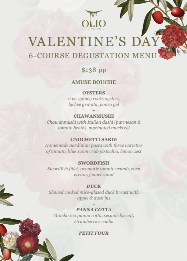 Olio Valentine's 2025 menu